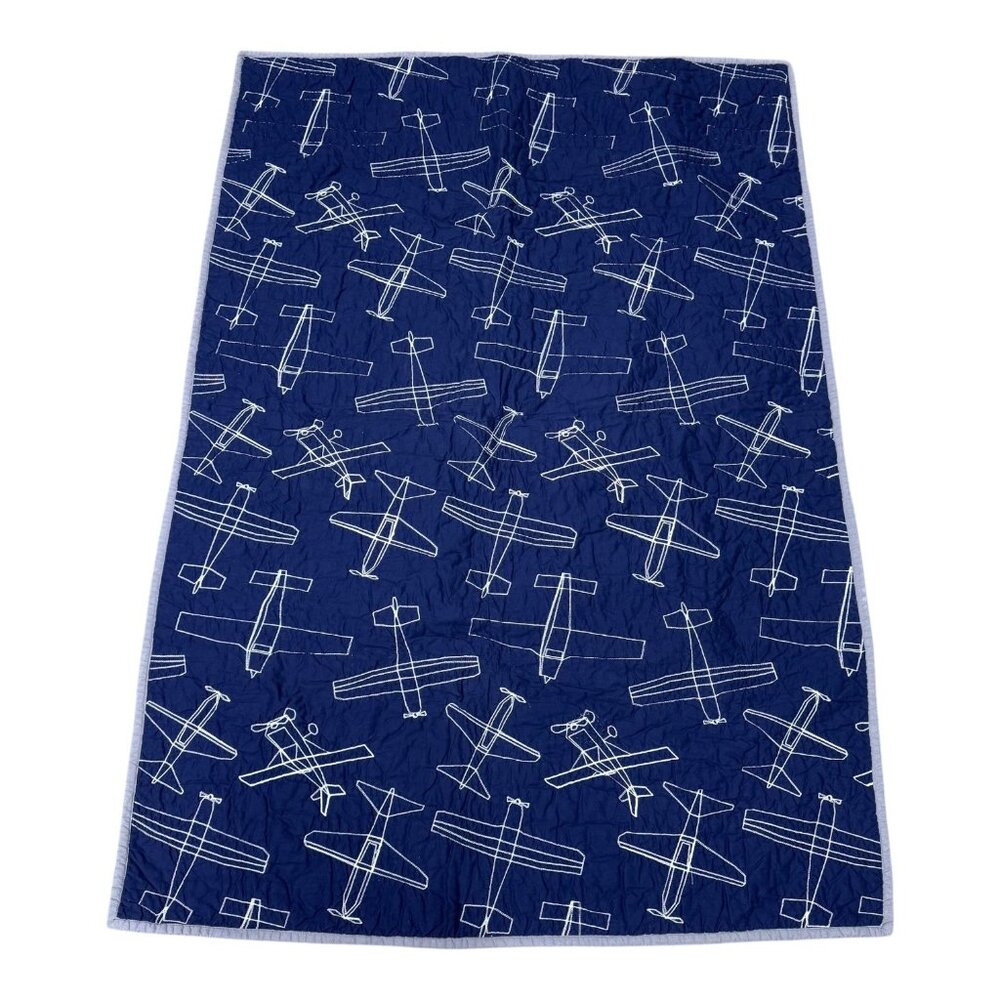 Pottery Barn Kids Airplane Quilted Throw Blanket Crib Comforter Soft Aviation